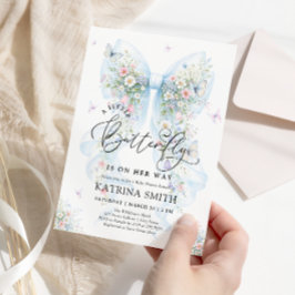 Little Butterfly Blue Bow Baby Shower Einladung