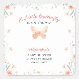 Little Butterfly Coral Aquamarin Niedlich Girl Bab Quadratischer Aufkleber