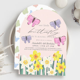 Little Butterfly Daffodil Pink Girl Geburtstag Einladung