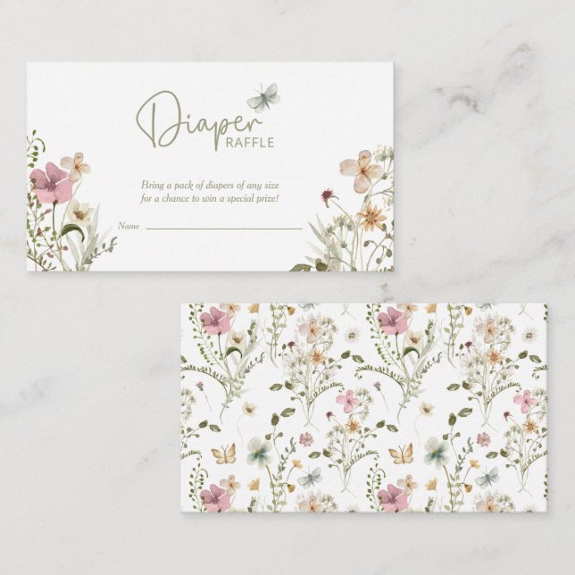 Little Butterfly Diaper Raffle Girl Baby Dusche Begleitkarte (Vorne/Hinten)