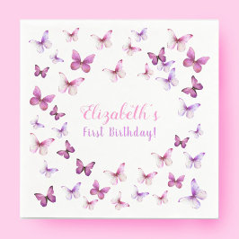 Little Butterfly First Birthday Baby Girl Serviette