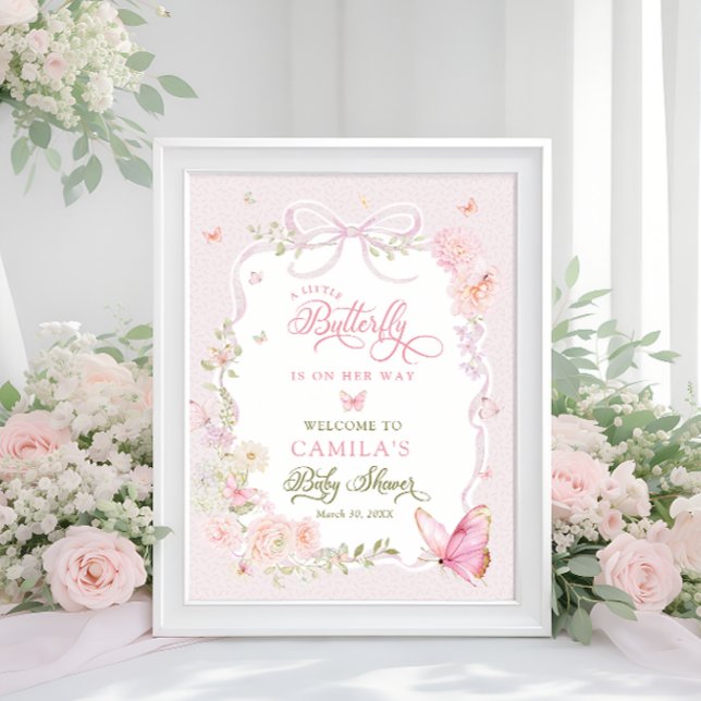 Little Butterfly Floral Girl Baby Shower Welcome  Poster (Von Creator hochgeladen)