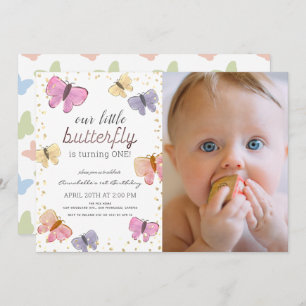 Little Butterfly Girl 1. Geburtstag Foto Einladung