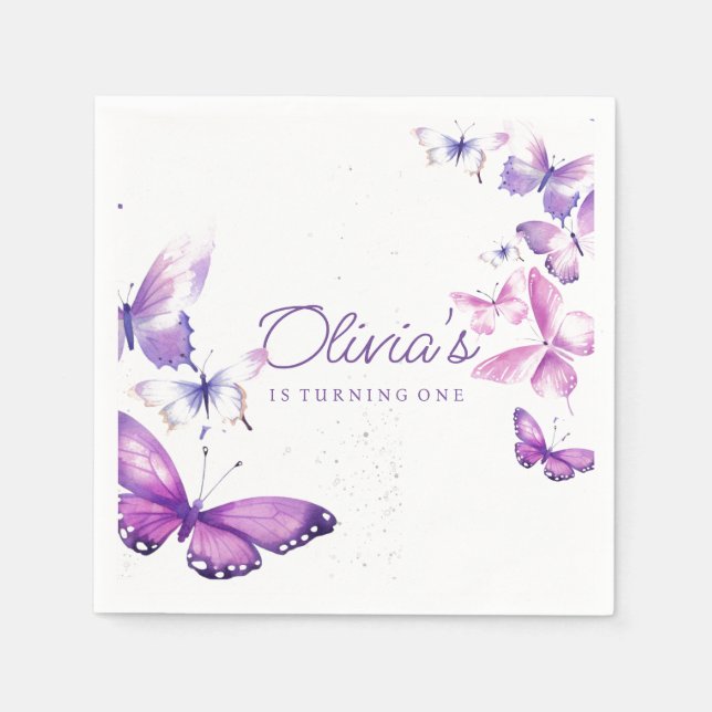 Little Butterfly Girl 1. Geburtstag Party Serviette (Vorderseite)
