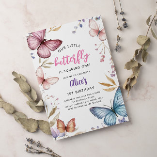 Little Butterfly Girl's 1. Geburtstag Einladung