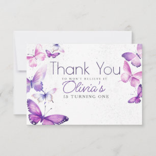 Little Butterfly Girls 1. Geburtstag Party Dankeskarte