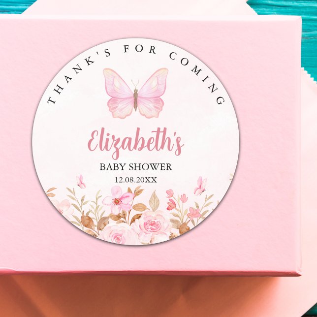 Little Butterfly is on the Way, Baby Shower  Runder Aufkleber (Von Creator hochgeladen)
