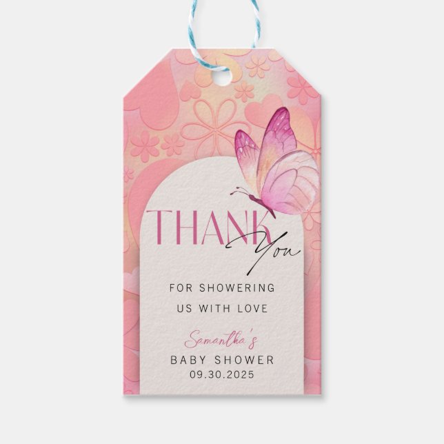 Little Butterfly on Way Baby Shower Danke Geschenkanhänger (Vorderseite)