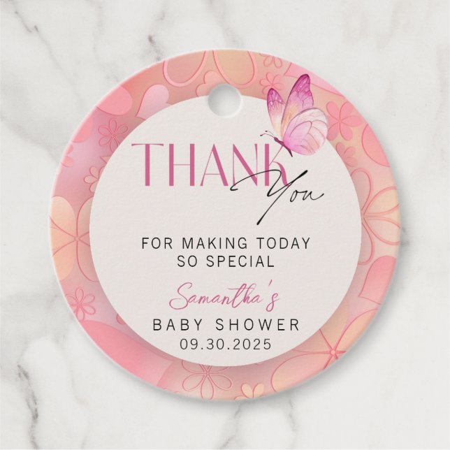Little Butterfly on Way Baby Shower Danke Geschenkanhänger (Vorderseite)