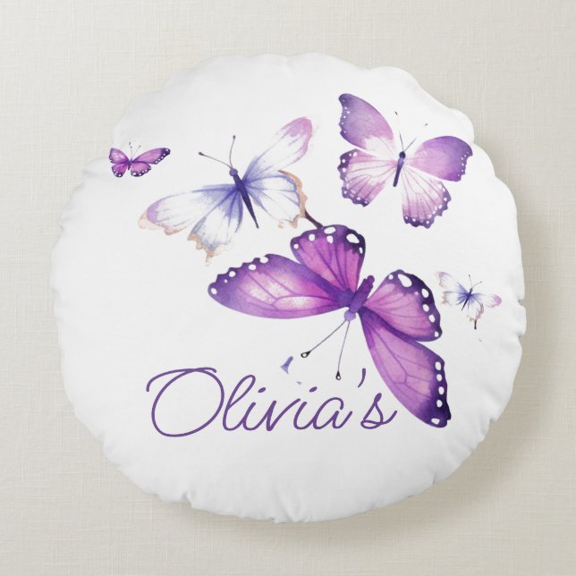 Little Butterfly Personalisiertes Geschenk Geburts Rundes Kissen (Vorderseite)