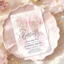 Little Butterfly Pink Bow Girl Baby Shower Einladung