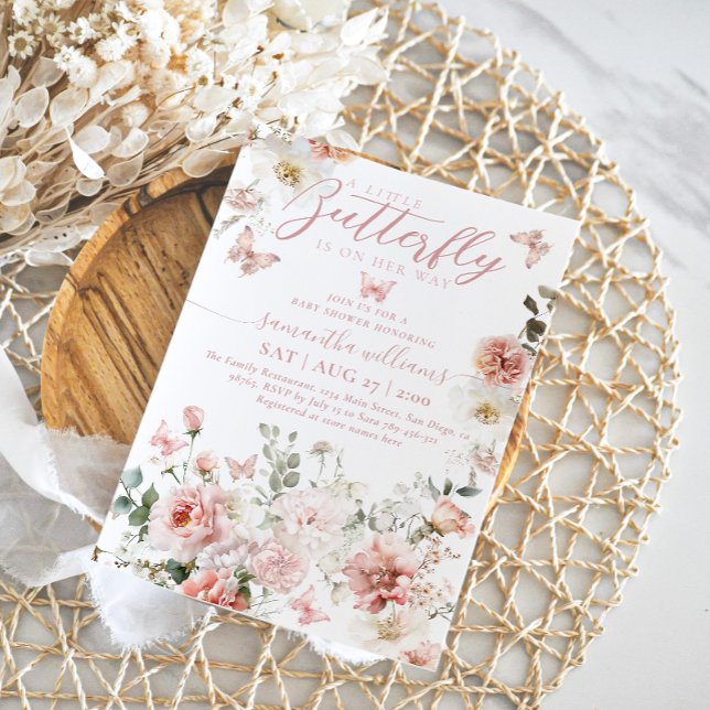 Little Butterfly Pink Floral Baby Girl Dusche Einladung (Von Creator hochgeladen)