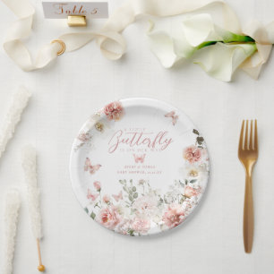 Little Butterfly Pink Floral Baby Girl Dusche Pappteller