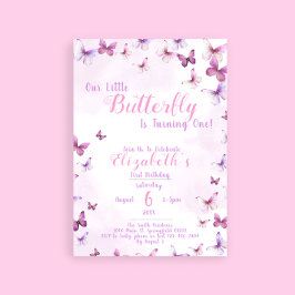 Little Butterfly Pink Girl Erster Geburtstag Einladung