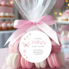 Little Butterfly Pink Girl Watercolor Babydusche Runder Aufkleber