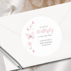 Little Butterfly Pink Girl Watercolor Babydusche Runder Aufkleber