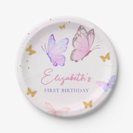 Little Butterfly Pink Lila Gold Girl Geburtstag Pappteller