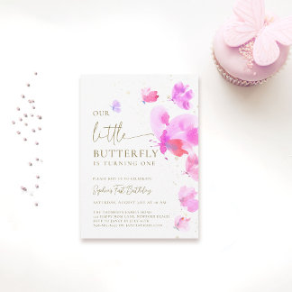 Little Butterfly Pink Lila Haushalt 1. Geburtstag Einladung