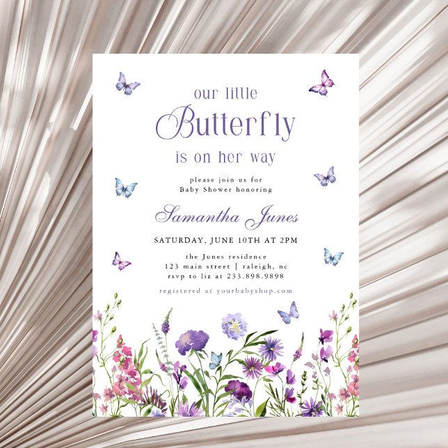 Little Butterfly Wildflowers Purple Baby Shower Einladung (Von Creator hochgeladen)