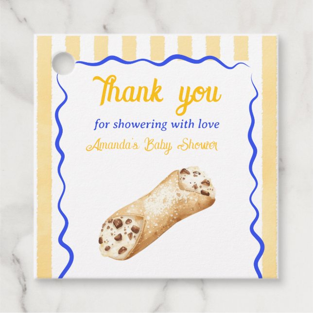 Little Cannoli Yellow Blue Italian Baby Shower Geschenkanhänger (Vorderseite)