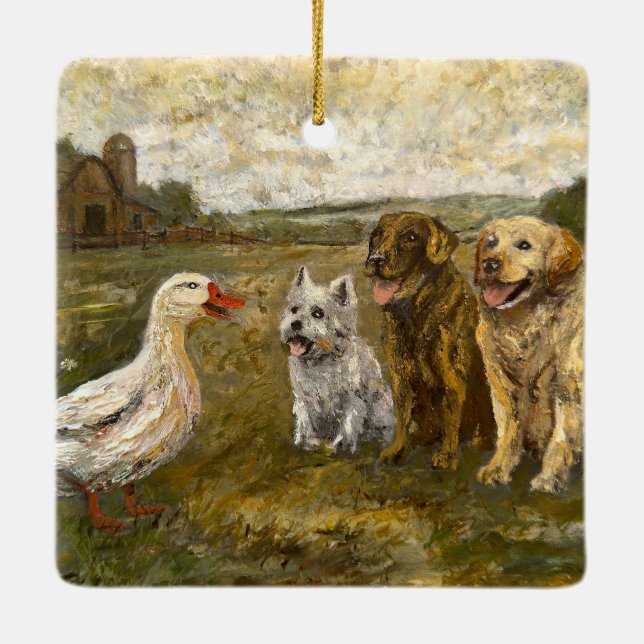 Little Chat: Whimsical Christmas Farm Animal Keramikornament (Rückseite)