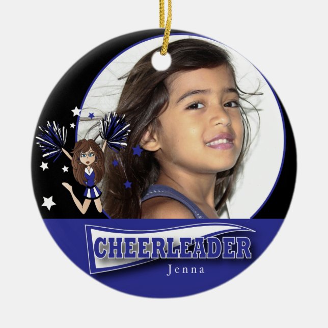 Little Cheerleader - DIY Foto - Dunkelblau Keramik Ornament (Vorne)