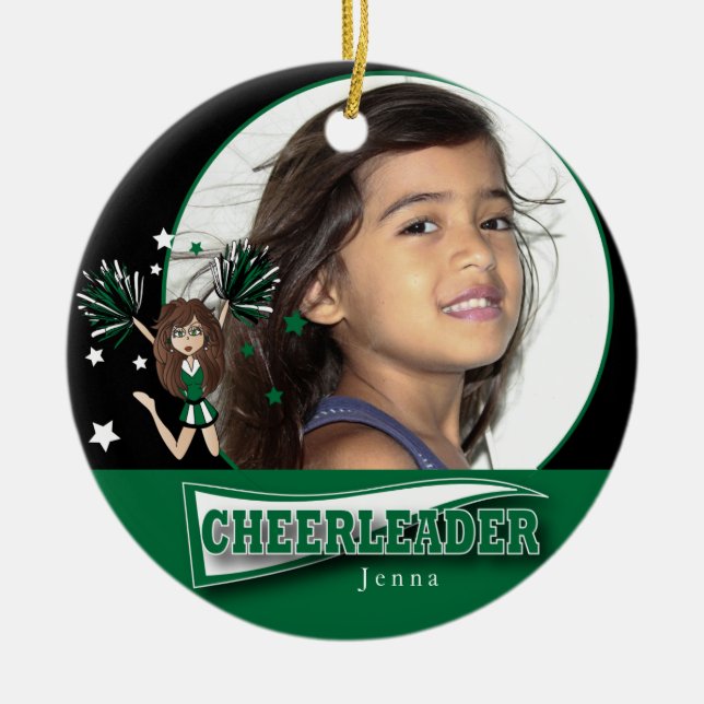 Little Cheerleader - DIY Foto - Dunkelgrün Keramik Ornament (Vorne)