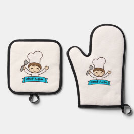 "Little Chef" Kids' Graphic Ofenhandschuh & Topflappen-Set