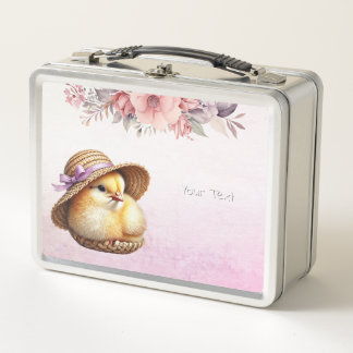 Little Chick BlPink ue Ribbon Metal Lunch Box