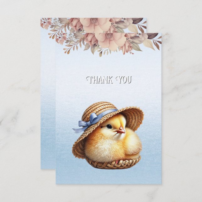 Little Chick Blue Ribbon Danke-Card Dankeskarte (Vorne/Hinten)
