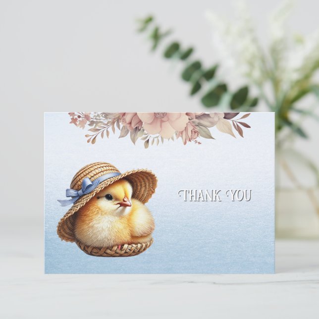Little Chick Blue Ribbon Danke-Card Dankeskarte (Stehend Vorderseite)