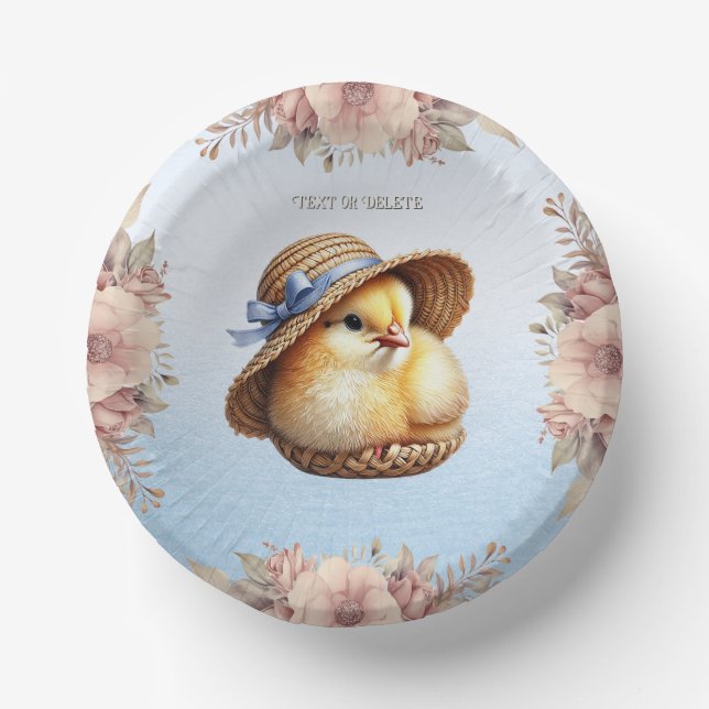 Little Chick Blue Ribbon Paper Bowl Pappteller (Vorderseite)