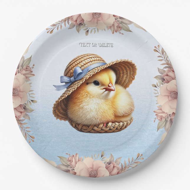 Little Chick Blue Ribbon Paper Plate Pappteller (Vorderseite)