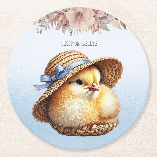 Little Chick Blue Ribbon Paper Untersetzer (Vorderseite)