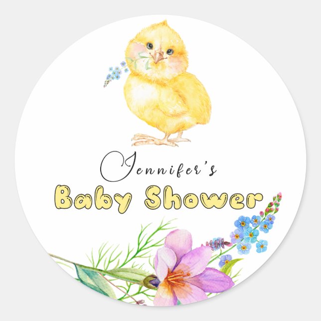 Little Chick Floral Baby Shower Square Sticker (Vorderseite)