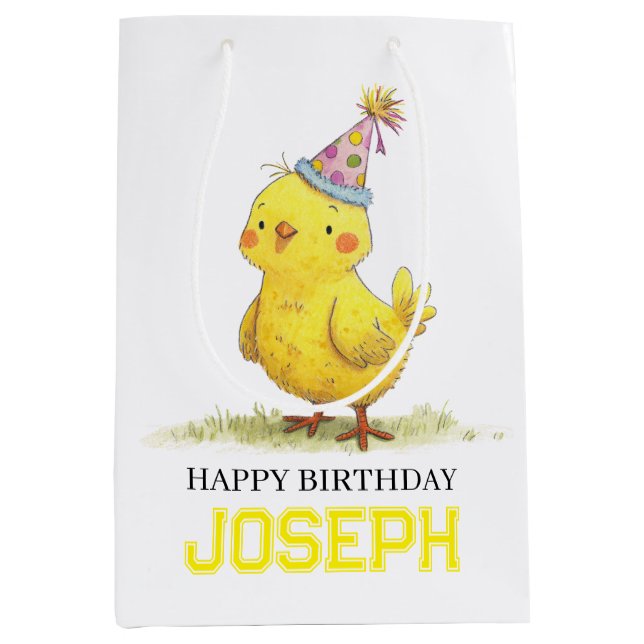 Little Chick Personalisiert Wrapping Paper Geburts Mittlere Geschenktüte (Vorderseite)