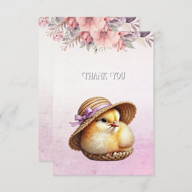 Little Chick Pink Ribbon Dankeschön Karte (Vorne/Hinten)