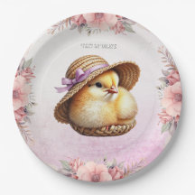 Little Chick Pink Ribbon Papierplatte