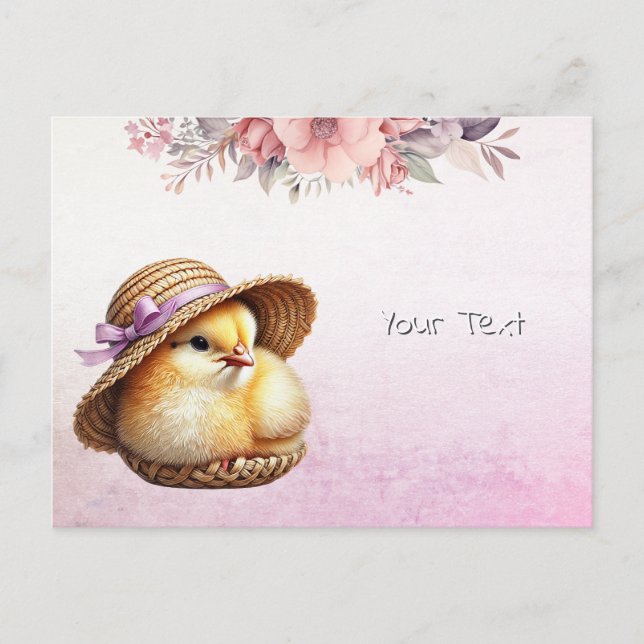 Little Chick Pink Ribbon Postkarte (Vorderseite)