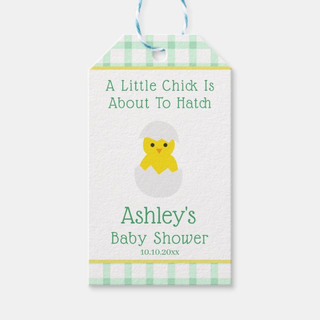 Little Chick To Hatch Gender Neutral Baby Shower Geschenkanhänger (Vorderseite)