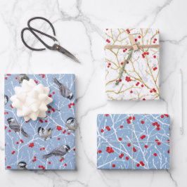 Little Chickadees + Snowy Winterberries Set Geschenkpapier Set