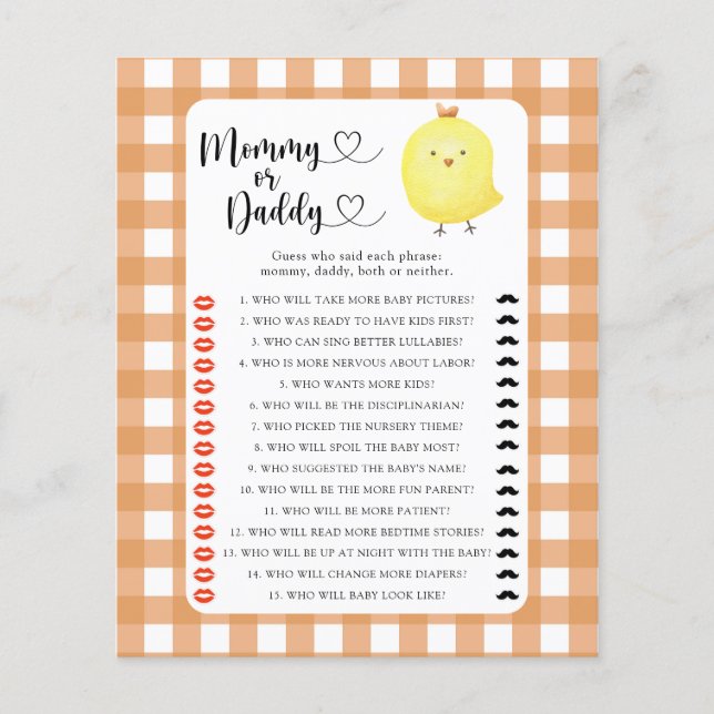 Little Chicken - Baby Shower Spiel: Mutti oder Vat (Vorderseite)