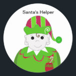 Little Christmas Elf Runder Aufkleber<br><div class="desc">Ein süßes kleines Weihnachtself,  das hart für den Weihnachtsmann arbeitet!</div>