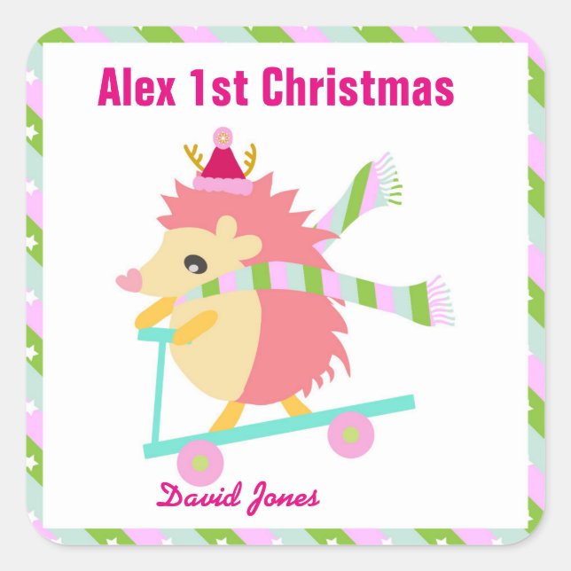 Little Christmas Hedhog Quadratischer Aufkleber (Vorderseite)