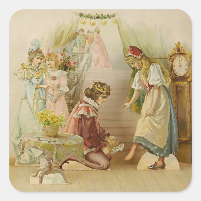 “Little Cinders” Fairy Art by E S Hardy Quadratischer Aufkleber (Vorderseite)
