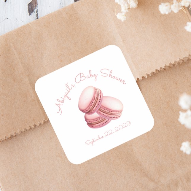 Little Cookie Macaron Pink Girl Baby Shower Quadratischer Aufkleber (Von Creator hochgeladen)