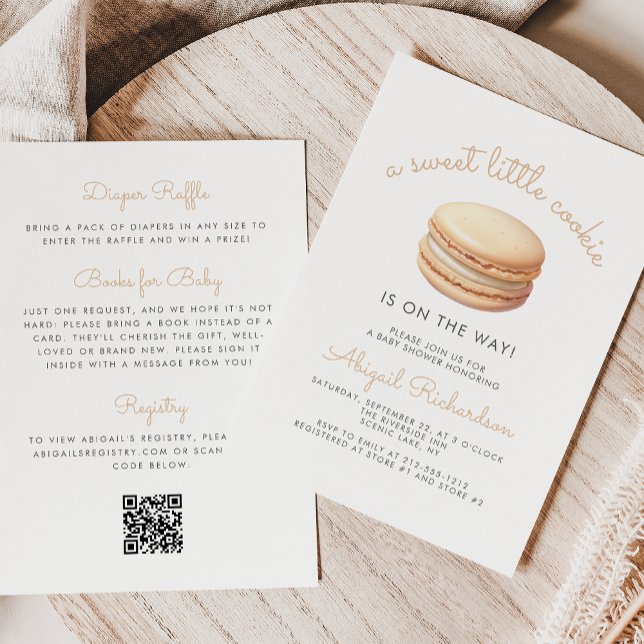 Little Cookie Macaron QR Code Neutral Baby Shower Einladung (Von Creator hochgeladen)