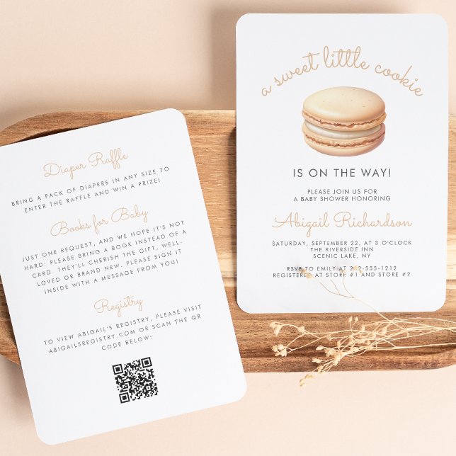Little Cookie Macaron QR Code Neutral Baby Shower Einladung (Von Creator hochgeladen)