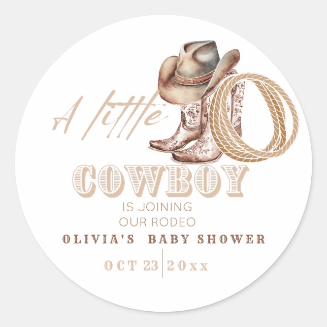 Little Cowboy Baby Dusche Runder Aufkleber (Vorderseite)