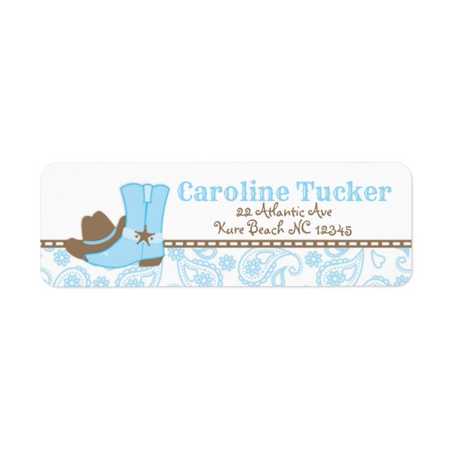 Little Cowboy Baby Shower Address Label blau (Vorne)